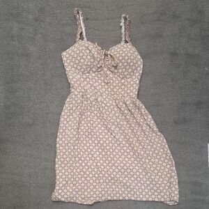 AUW Cream and Brown Floral Midi Dress